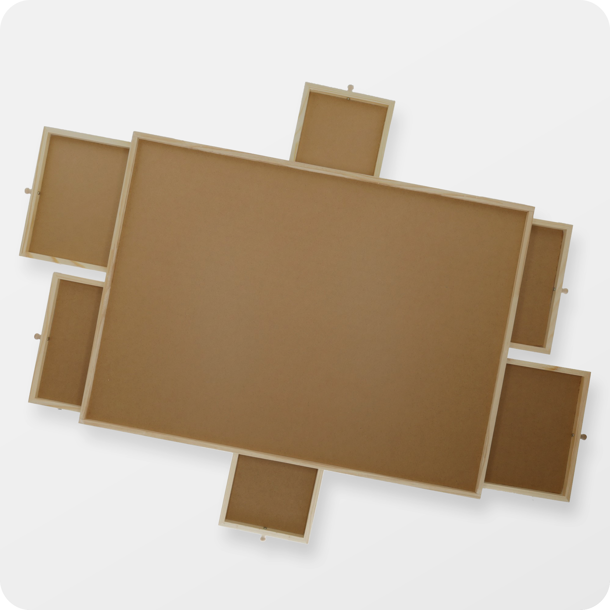 Bovenaanzicht van een puzzelplank voor puzzels van 1000 stukjes met de lades uitgeklapt